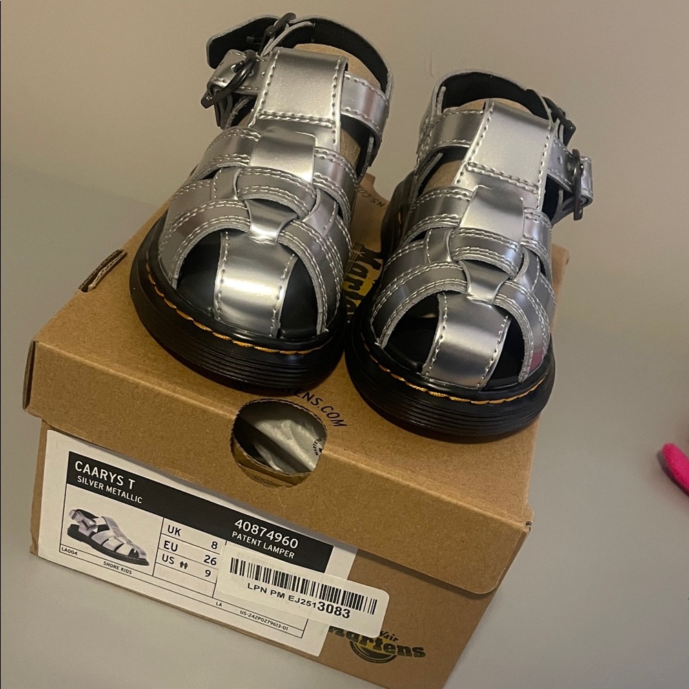 BRAND NEW! Dr. Martens Silver Kids Sandals. Size 9